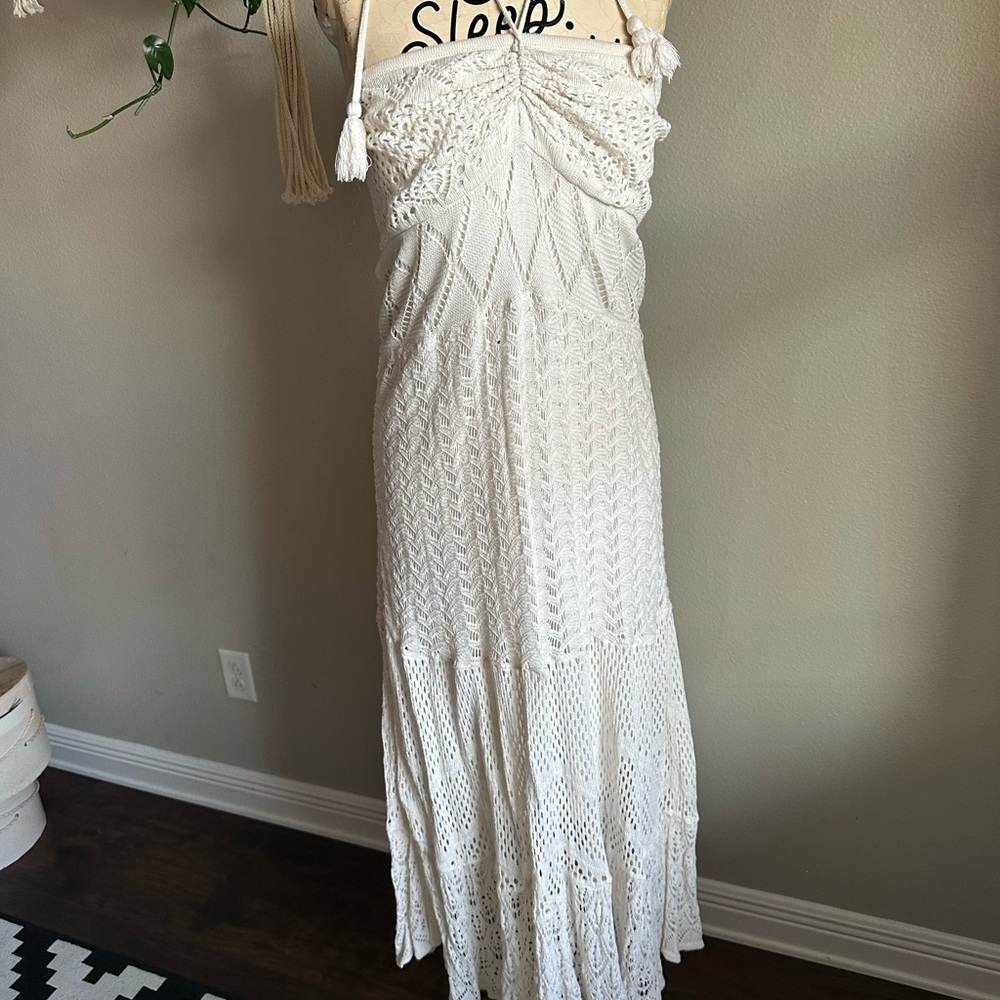 Farm Rio x Anthropologie Boho Cream Crochet Knit Maxi Dress - Picture 5 of 9
